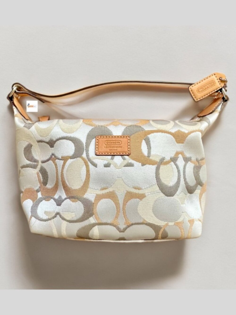 Coach Green White Optic Tan Signature Mini Accessory Pouch Handbag